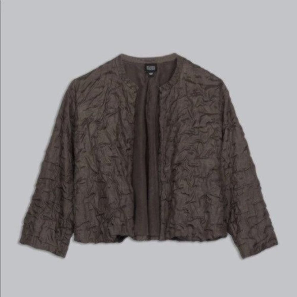 Eileen Fisher Silk Crinkle Chocolate Open Front